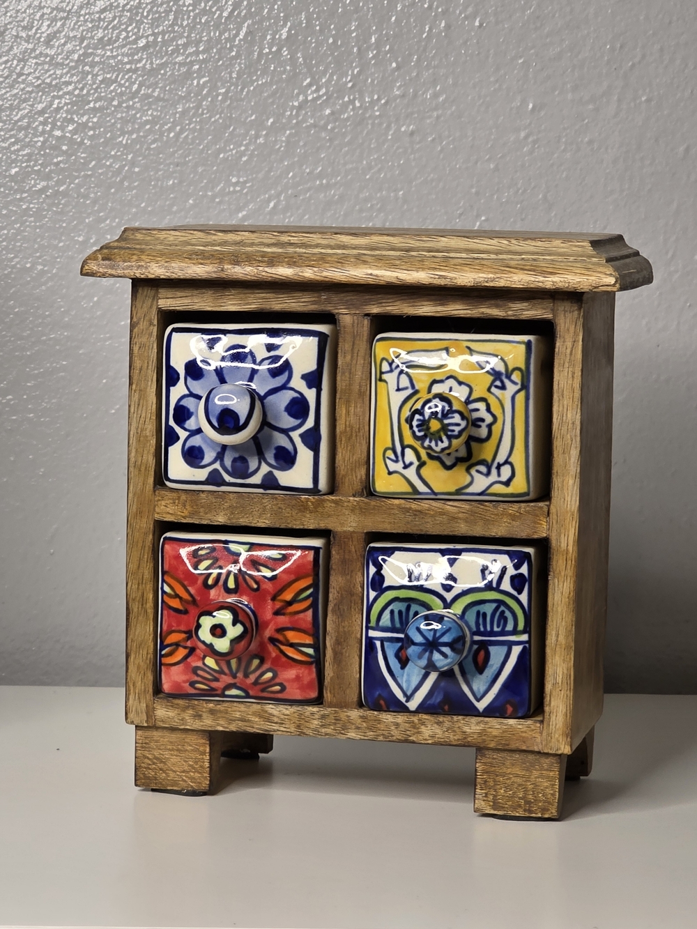 Tabletop Hand-Painted Ceramic Drawer Chest - Multicolor Tiles